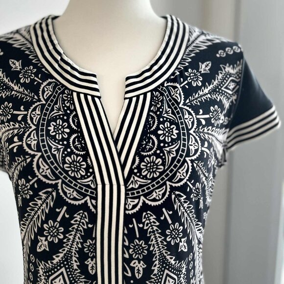 Joseph Ribkoff Black & White Medallion Print Graphic Stretch Jersey Dress – US S - Picture 1 of 14